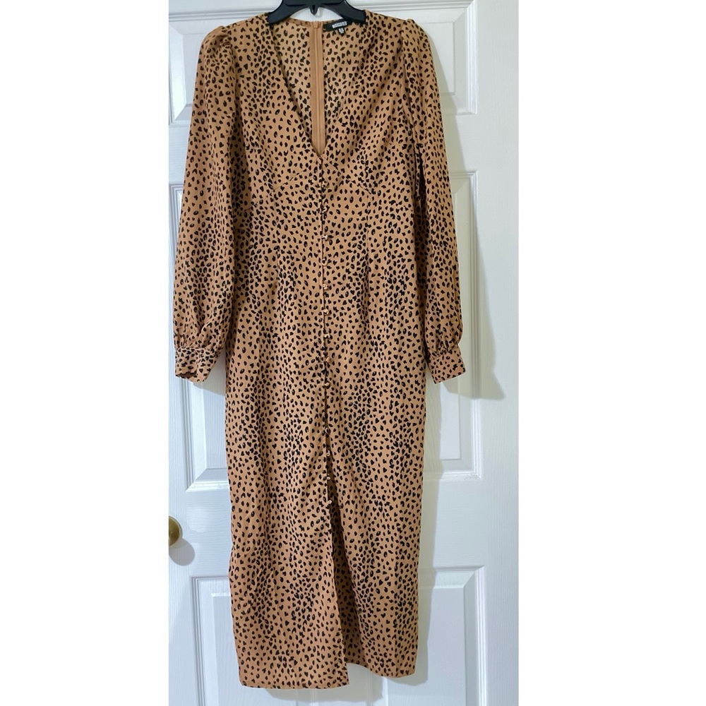 Missguided leopard print long sleeve, maxi dress with low neck line